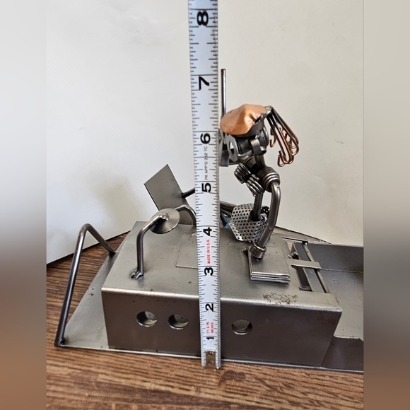 Perfect Trading Co Handmade Nuts & Bolts Woman on Phone Desk Sculpture Organizer - Picture 9 of 10